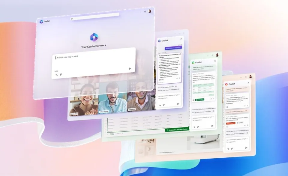 Các giao diện Microsoft 365 Copilot trên Word Excel Teams và ứng dụng làm việc